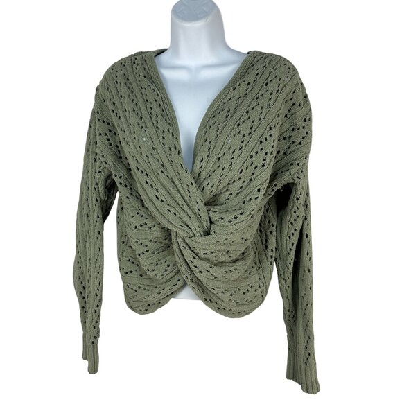 Twist Front Green Knit Sweater By Poof Apparel Medium Lightweight Poly Blend - Picture 1 of 5